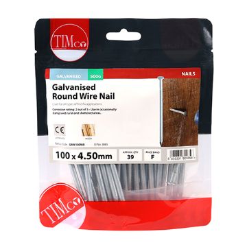Picture of 4.50 x 100mm Galvanised Round Wire Nails 500g (38no. Approx)
GRW100MB