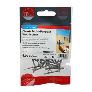 Picture of 4.0 x 30mm Stainless Steel Classic Multi-Purpose Screw PZ2 CSK (20)
40030CHSSP