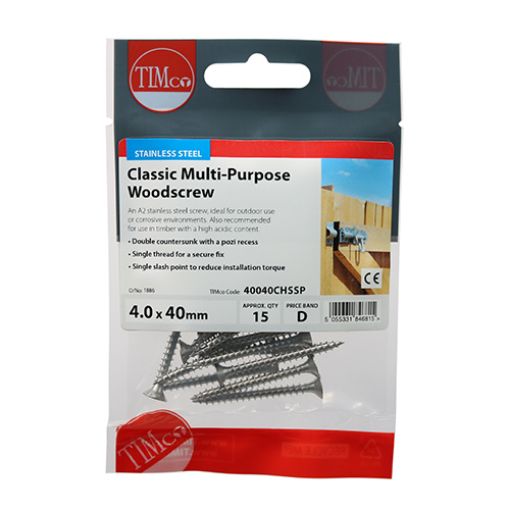 Picture of 4.0 x 40mm Stainless Steel Classic Multi-Purpose Screw PZ2 CSK (15)
40040CHSSP