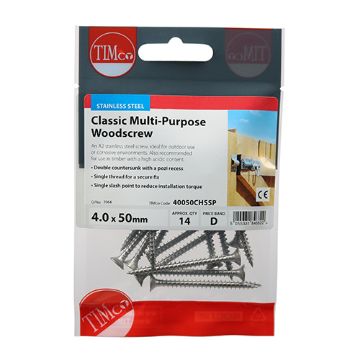 Picture of 4.0 x 50mm Stainless Steel Classic Multi-Purpose Screw PZ2 CSK (14)
40050CHSSP