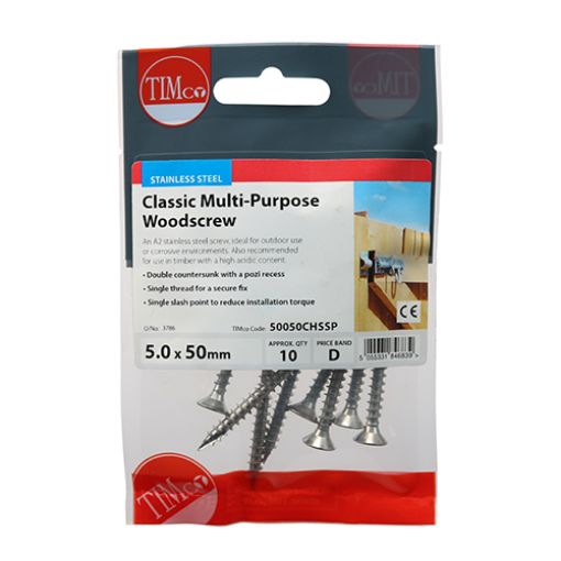 Picture of 5.0 x 50mm Stainless Steel Classic Multi-Purpose Screw PZ2 CSK (10)
50050CHSSP