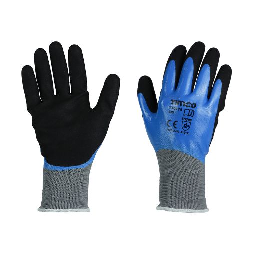 Picture of TIMco Waterproof Nitrile Foam Gloves (Blue/Black) - Large
770775