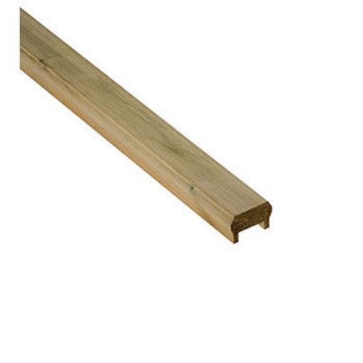 Cheshire treated softwood decking handrail or baserail, showing a smooth-planed wooden profile with a grooved underside, ideal for outdoor balustrade systems.