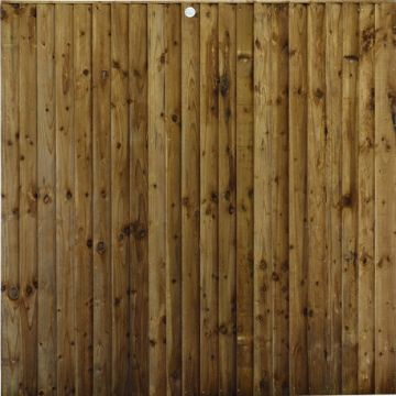 Close-up view of a brown fully framed featheredge fence panel, showcasing the natural timber grain and vertical overlapping boards, ideal for robust garden boundary installations.