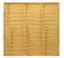 Front view of a TAFS Lap Fence Panel with a traditional flat-top design and horizontal timber slats, pressure-treated in an Autumn Gold finish for long-lasting outdoor use
