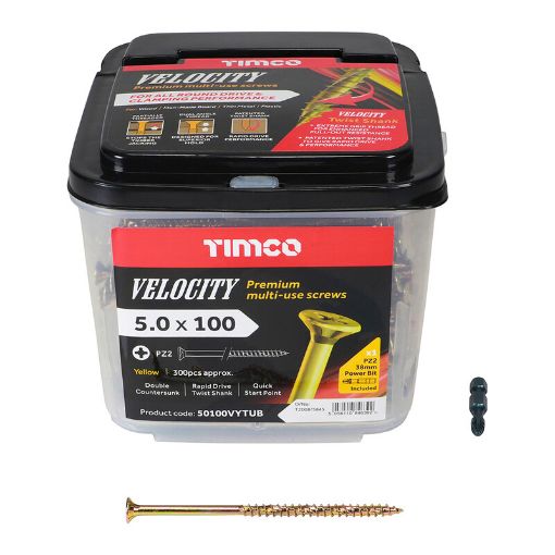 Picture of 5.0 x 90mm Velocity Screws Tub PZ2 CSK - ZYP (325)
50090VYTUB