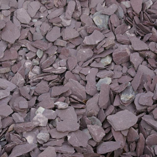 Detailed view of 40mm crushed plum slate chippings showing natural purple tones and angular slate texture, ideal for gardens and driveways