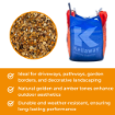 Infographic highlighting benefits of gold flint gravel: durability, aesthetic appeal, and versatility